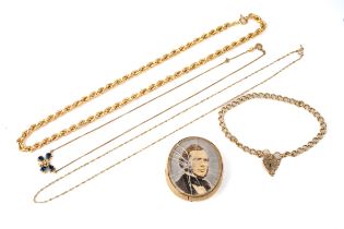 A collection of gold jewellery, including a 9ct yellow gold rope-twist necklace approx 9.9g; a 9ct