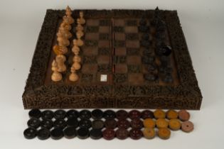 Anglo Indian folding chess, backgamon board. Sandalwood lined. With Vizagapatam ivory inlay