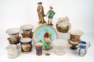 A collection of Bloor Derby and Worcester porcelain, including a Royal Worcester mug painted by