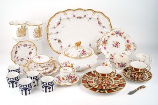 A collection of Royal Crown Derby porcelain, including Royal Antoinette trio and large serving dish,