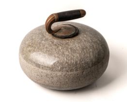 A full size Scottish curling stone, with brass and ebony handle (aprox 17 cm in diameter ) Good