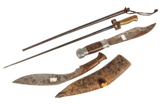 Militaria interest - a Bayonet, Gurkha kukri knife with numbered blade 4287 and a large bowie