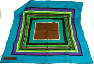 Yves Saint Laurent silk scarf in green, purple and blue, 85 x 85 cm In need of a wash, a mark to