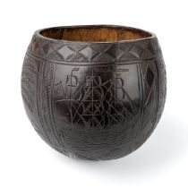 An Antique Georgian carved coconut cup erin go brach, Irish Republican interest, approx 9cm tall and