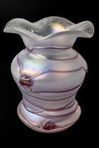 A later 20th Century Poschinger 'Hanging Heart' iridescent glass vase, shouldered and waisted with