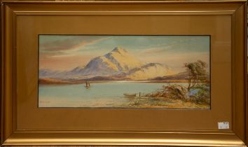 E M Earp (early 20th Century) Loch view watercolour laid on board, 18.5 x 44cm signed lower left,