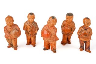 Chinese boxwood carved and signed children figures, early 20th C. (5) In good condition.