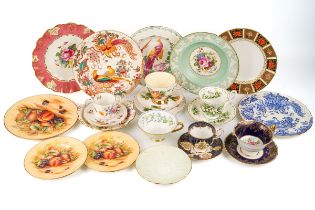 A collection of porcelain, to include three Aynsley Orchard gold plates; seven Royal Crown Derby