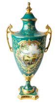 A Lynton Porcelain pedestal vase and cover, of classical urn shape, decorated in bright enamels with