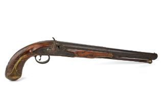 A very large late 18th/early 19th century pistol, percussion cap converted from a flint lock,