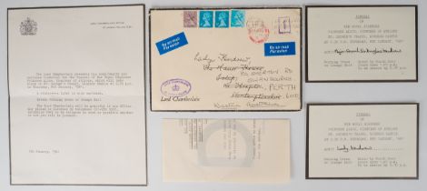 Princess Alice funeral invitation, and two tickets sent by the Lord Chamberlain, dated January 5th