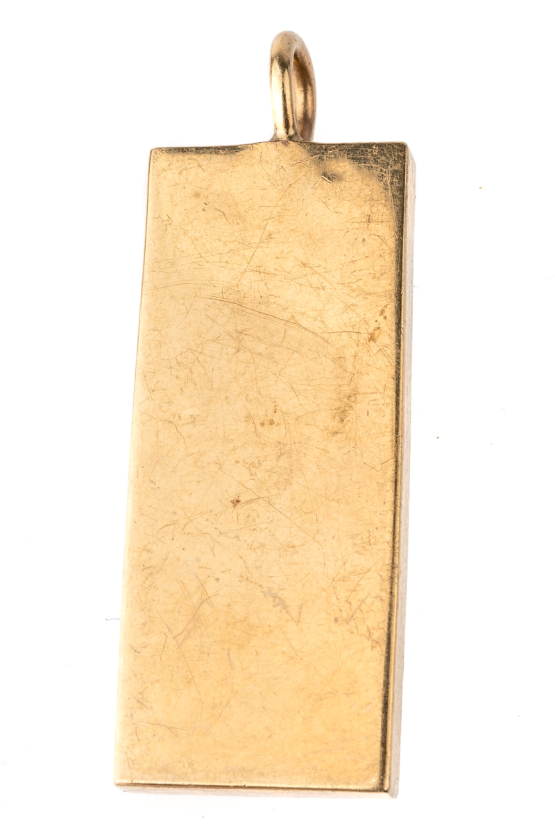 A 9ct yellow gold ingot, Sheffield 1977, gross weight approx 31.2g Generally good, wear commensurate - Image 2 of 3