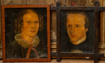 A pair of early 19th century oil on canvas portraits of a lady and a gentlemen. Both significantly