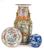 A collection of Oriental porcelain including a large Cantonese famille rose vase; blue and white