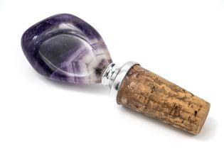 A Blue John style bottle stopper, the polished terminal approx 5cm long, set in a cork with silver-