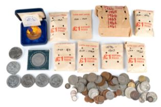 A collection of pre decimal coins and commemorative crowns; together with large quality of copper