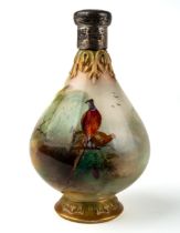 An early 20th century Royal Worcester vase, painted with pheasants, with a silver top, approx 12cm