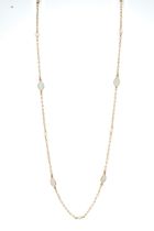 A 9ct yellow gold pearl and opal chain necklace, the fine belcher chain set with alternating
