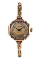 A ladies 1920s 9ct yellow gold wristwatch, Arabic numerals, expanding bracelet, with extra strap,
