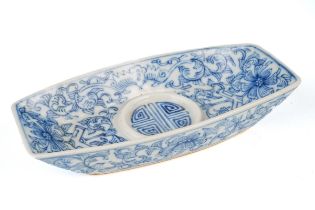 A Chinese blue and white rectangular dish, painted with foliate scrolls, mark to base, approx 15.3cm