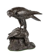 Jeanne Rynhart (Irish 20th century) a limited edition bronzed figure group, depiciting a bird of