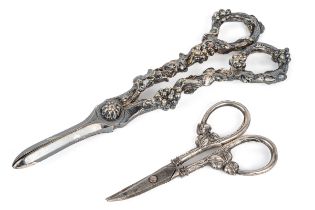 A pair of contiental 935 silver handled scissors, floral terminals; and a pair of Elkington & Co