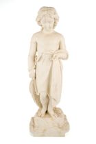 A Copeland Parian figure, The Young Shrimper, 49cm high Fingers and base have been partially