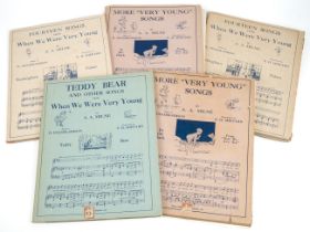 Five A.A. Milne Winnie The Pooh song books, circa 1940s, in original dust jackets Wear to the