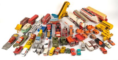 A collection of play worn toys, including Lesney, Dinky, Matchbox tin plate, etc. Please refer to