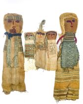 Antique Peruvian chancay burial grave dolls, largest one approx 31cm long, then 29cm and the smaller