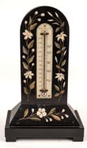 A Victorian Derbyshire Ashford Marble desk thermometer, arched rectangular form with spreading