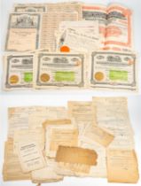 A collection of antique train railway bonds and 1930s southern railway documents, quantity. Please