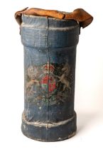 WW1 era painted canvas shell carrying case with leather handle and applied royal coat of arms.