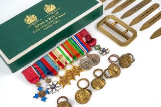 WW2 miniature medal group including KBE and CMG medals together with buttons and badges. In