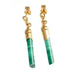 A pair of 9ct yellow gold and malachite drop earrings, approx 3.8cm long, total gross weight