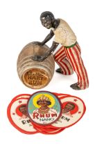 Lemon Heart Rum bar advertising composite figure circa 1930 with a collection of rum bottle labels
