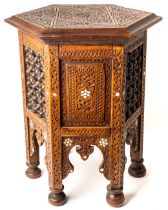 Antique Liberty type Middle eastern Syrian hexagonal side table ( 47 cm tall. 34 cm across ). In