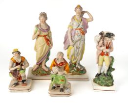 A collection of early 19th century Staffordshire pearlware figures, including The Lost Sheep,