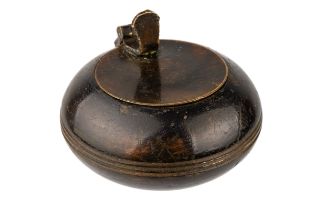 A small portable bronze (possibly Chinese) brush holder/ water pot. Approx 5 cm in diameter Some