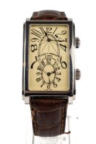 A gentleman's Cuervo Y Sobrinos Prominent stainless steel rectangular wristwatch, reference 1112/