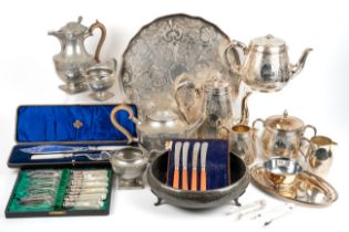 A Victorian silver-plated four-piece tea and coffee set, comprising coffee pot, tea pot, milk jug