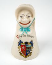 Suffragette Interest - An early 20th century Arcadian crested ware bell, one side modelled as a lady