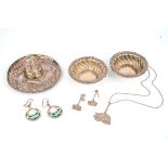 A collection of silver, to include a 1970's silver pendant necklace and matching earrings, by