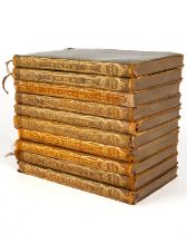 A collection of leather bound novels by Jane Austen, published by F.M. Dent & Co circa 1904/1905, to