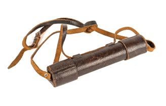 A WW1 military three-draw brass telescope, in leather case, inscribed THE VOLUNTEER JH STEWARD 406 &