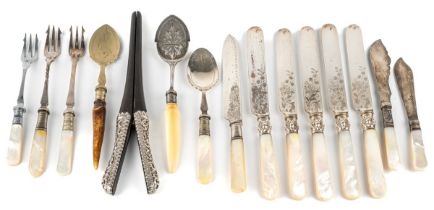 Collection of cutlery with mother of handles ect (1 bag)