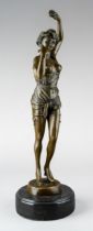 A semi nude bronze figure of a standing lady, signed Aldo Vitaleh, on marble plinth, approx 44cm