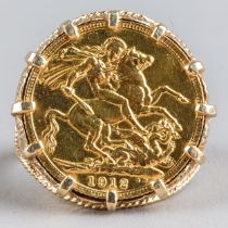 An 1912 sovereign, mounted in a 9ct yellow gold ring, ring size Z1/2, total gross weight approx 16.