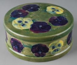 William Moorcroft Celadon Pansy large box and cover , approx 16.2cm diam x 6.5cm high, signed in