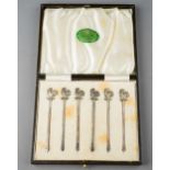 A set of six George V silver cocktail sticks with Cockerel terminals, hallmarked Barker Brothers,